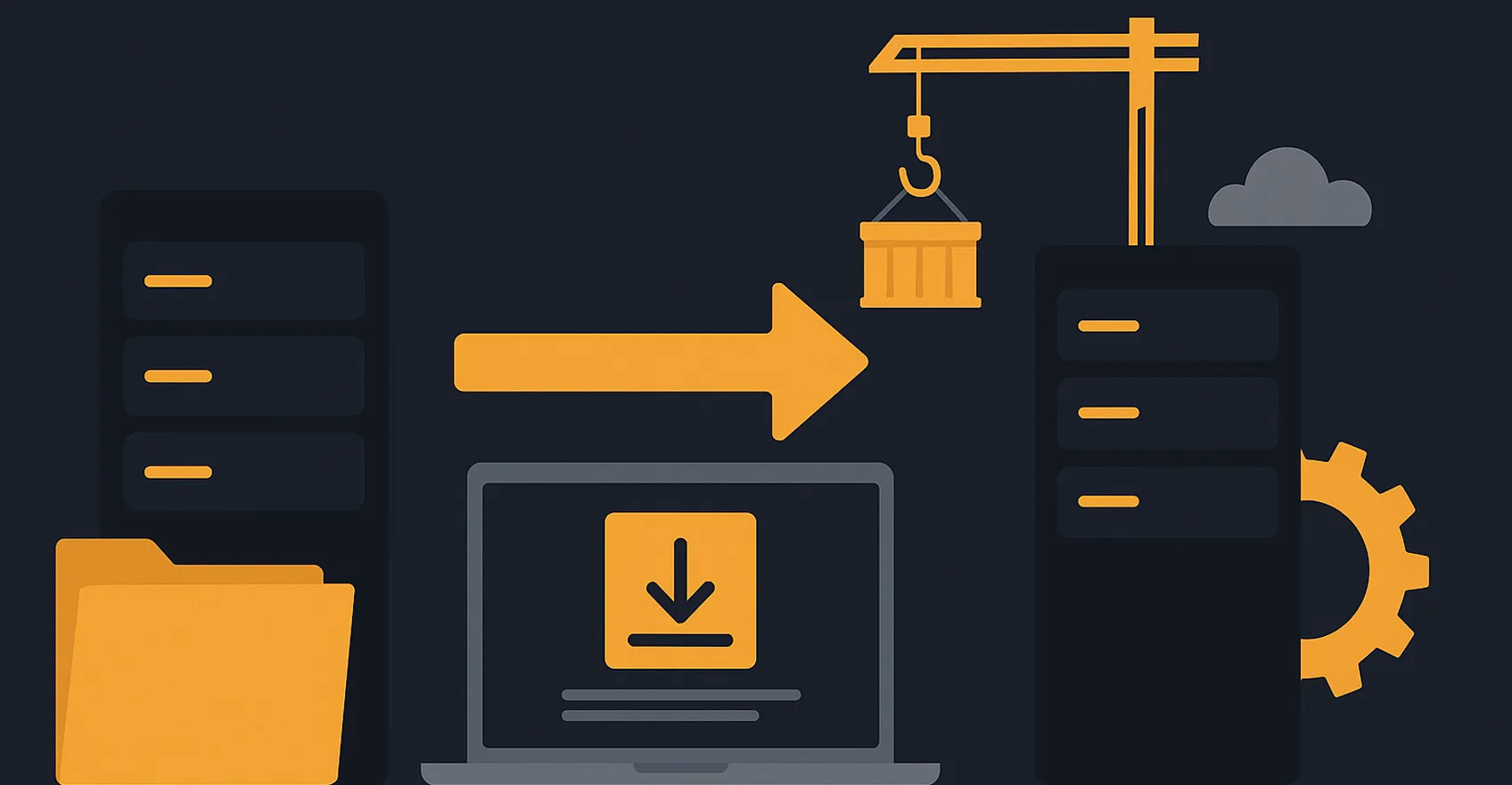 Ілюстрація переносу сайту з одного сервера на інший у стилі Hostnova без тексту