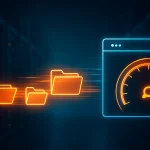 Швидкісна передача даних від серверів до браузера з іконкою спідометра, що символізує зниження TTFB