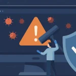 Захищений сайт WordPress на фоні серверів і щита з антивірусною іконкою — концепція лікування сайту від вірусів