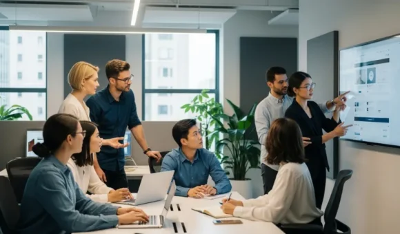 Бізнес-команда працює в офісі з комп’ютерами — ознаки, що сайту тісно на shared-хостингу