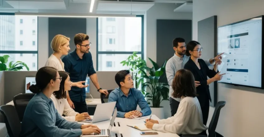 Бізнес-команда працює в офісі з комп’ютерами — ознаки, що сайту тісно на shared-хостингу