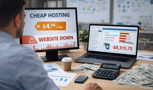 Власник бізнесу аналізує фінансові втрати через дешевий та нестабільний хостинг