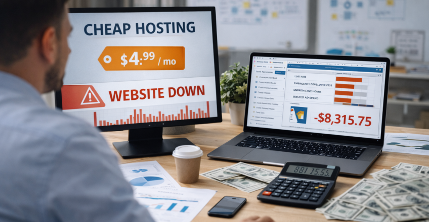 Власник бізнесу аналізує фінансові втрати через дешевий та нестабільний хостинг