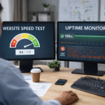 Робоче місце з двома моніторами для моніторингу стабільності та продуктивності сайту