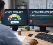 Робоче місце з двома моніторами для моніторингу стабільності та продуктивності сайту