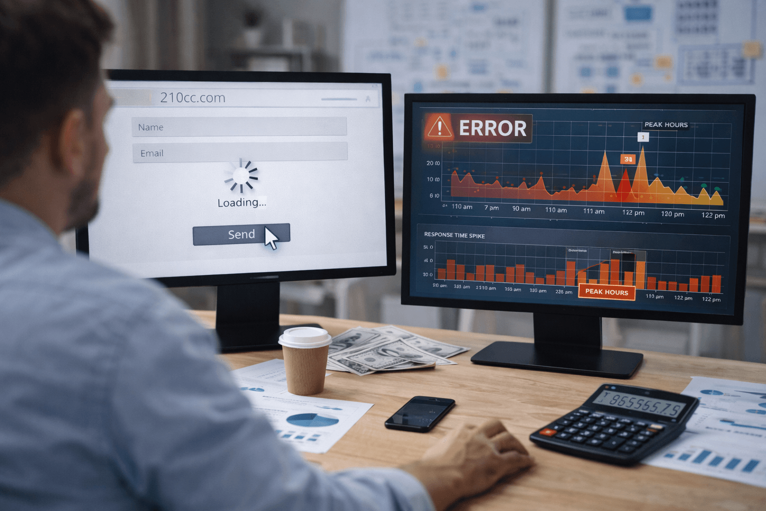 Власник бізнесу аналізує роботу сайту та втрати клієнтів через технічні проблеми хостингу