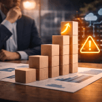 Власник бізнесу розмірковує над масштабуванням на фоні зростаючих показників і технічної інфраструктури, що символізує сумніви через можливі технічні ризики