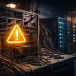 Застарілий сервер у дата-центрі як символ відкладених технічних рішень та прихованого ризику для бізнесу
