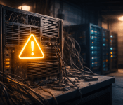 Застарілий сервер у дата-центрі як символ відкладених технічних рішень та прихованого ризику для бізнесу
