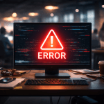 Монітор із повідомленням про помилку під час пікового навантаження як символ падіння сайту в критичний момент для бізнесу