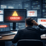 Керівник бізнесу змушений вирішувати технічні проблеми сайту перед моніторами з помилками серверів
